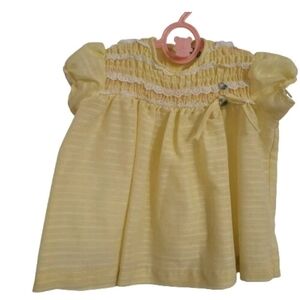 Yellow Baby Dress with Lace Details Smocked Vintage 3-6 Months Shirt